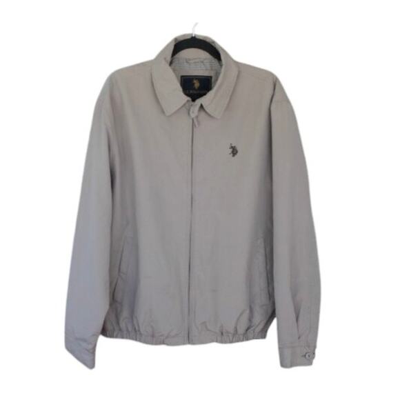 US Polo Assn Mens Jacket Size L Tan Light Windbreaker Lined Logo - Picture 1 of 9